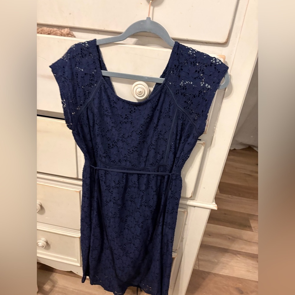 Women's Navy Lace Fit & Flare Long Sleeve Dress/motherhood maternity dress - Picture 7 of 9